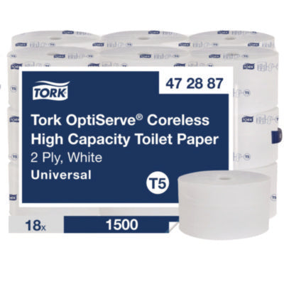 OptiServe High-Capacity Coreless Toilet Paper, 2-Ply, White,
