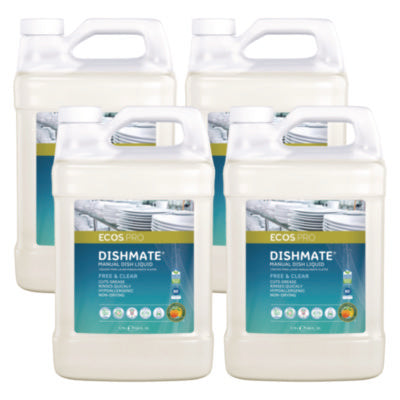 Dishmate Manual Dish Liquid, Free and Clear, 1 gal Jug, 4/Ca