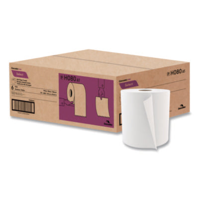 Select Roll Paper Towels, 1-Ply, 7.9" x 800 ft, White, 6 Rol
