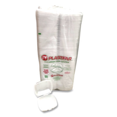 Foam Hinged Lid Containers, 6 x 6 x 3, White, Foam, 500/Cart