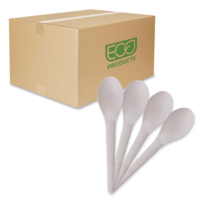 Plantware Compostable Cutlery, Spoon, Plastic, Pearl White,