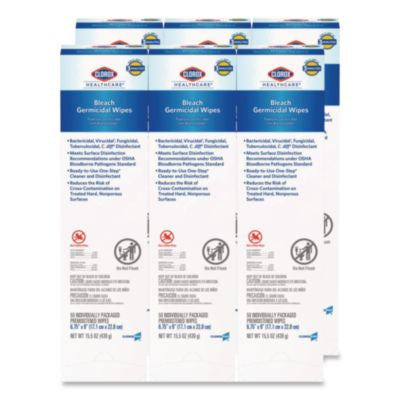 Bleach Germicidal Wipes, Individual Wipes, 1-Ply, 6.75 x 9,