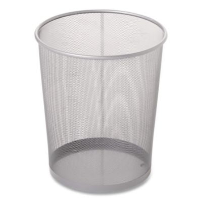 Steel Mesh Wastebasket, 5 gal, Steel Mesh, Silver