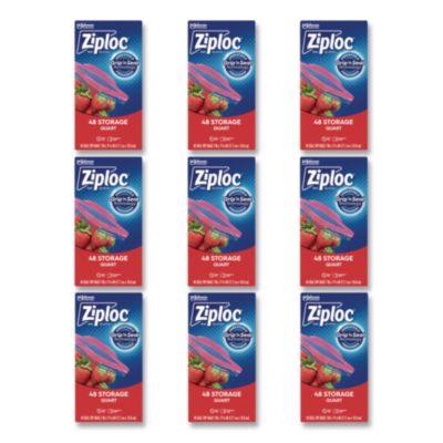 Double Zipper Storage Bags, Triple System Seal, Quart, 9.63"