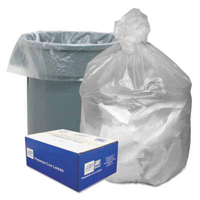 Waste Can Liners, 45 gal, 10 mic, 40" x 46", Natural, 25 Bag