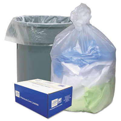 Can Liners, 30 gal, 10 mic, 30" x 37", Natural, 25 Bags/Roll