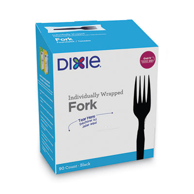Grab'N Go Wrapped Cutlery, Fork, Plastic, Black, 90/Box, 6