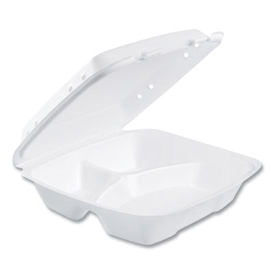Insulated Foam Hinged Lid Containers, 3 Compartments, 9.01 x