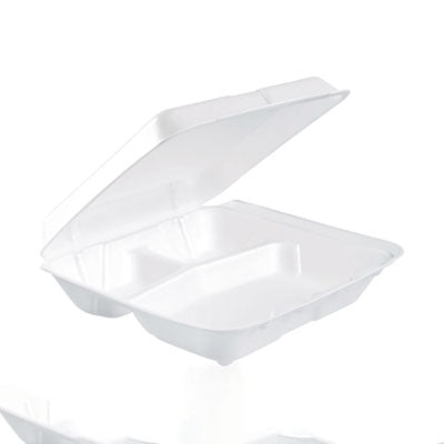 Foam Hinged Lid Containers, 3 Compartments, 7.5 x 8 x 2.3, W