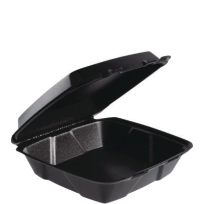 Insulated Foam Hinged Lid Containers, 9.01 x 9.4 x 3.1, Blac