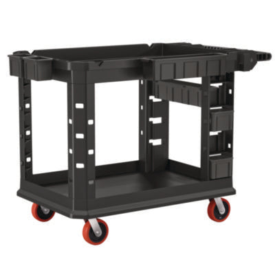 Heavy Duty Plus Utility Cart, Plastic, 2 Shelves, 6 Bins, Ca
