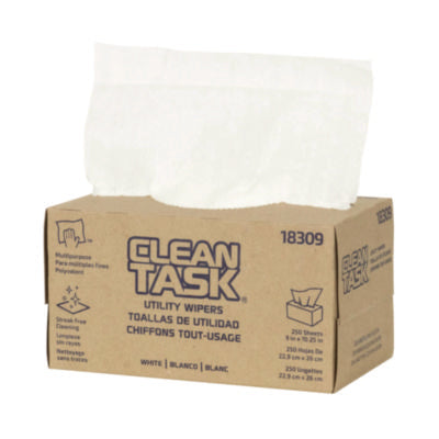 Clean Task Utility Wipers, 1-Ply, 9 x 10.25, White, 250 Shee