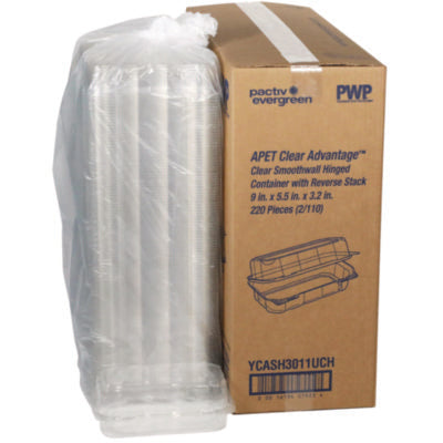 Hoagie Hinged Lid Container, 9 x 5.5 x 3.2, Clear, Plastic,