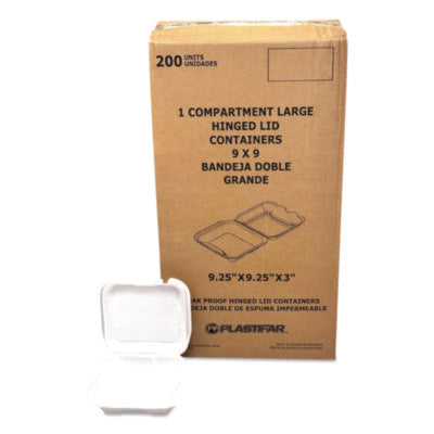 Foam Hinged Lid Containers, 9 x 9 x 3, White, Foam, 200/Cart