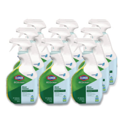 Clorox Pro EcoClean Glass Cleaner, 32 oz Spray Bottle, 9/Car