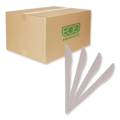 Plantware Compostable Cutlery, Knife, Plastic, Pearl White, 
