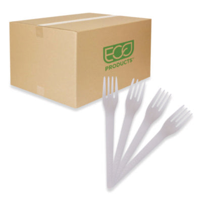 Plantware Compostable Cutlery, Fork, Plastic, Pearl White, 5
