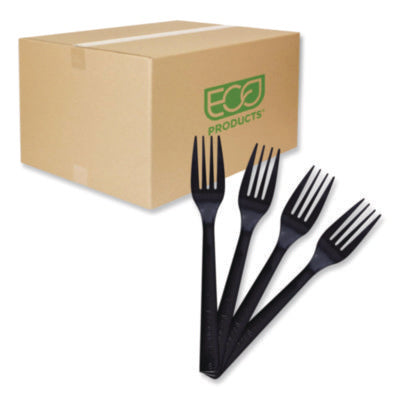 100% Recycled Content Cutlery, Fork, Plastic, Black, 50/Pack