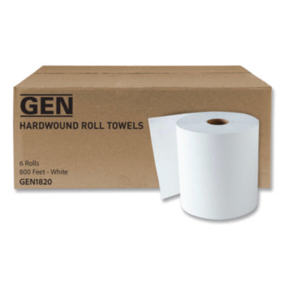 Hardwound Roll Towels, 1-Ply, 8" x 800 ft, White, 6 Rolls/Ca