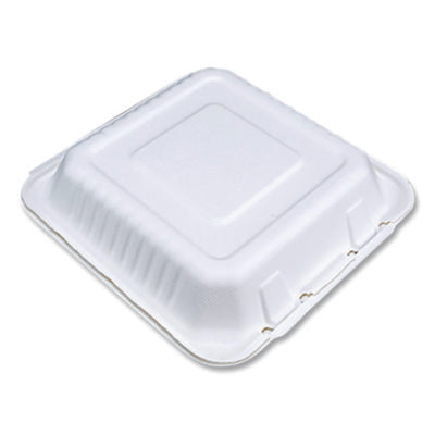 ChampWare Molded-Fiber Clamshell Containers, 9 x 9 x 3, Whit