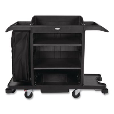 Full-Size Housekeeping Cart, Plastic, 3 Shelves, 1 Bin, 24.4