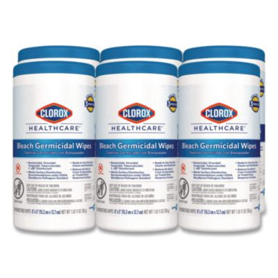 Bleach Germicidal Wipes, 1-Ply, 6 x 5, Unscented, White, 150