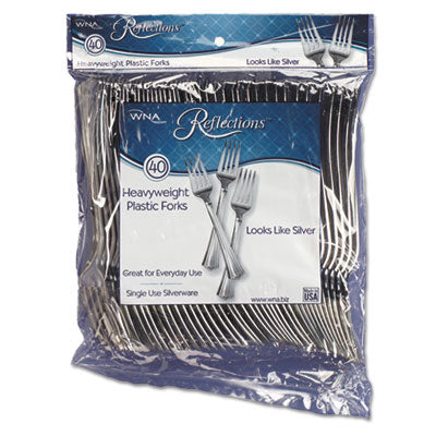 Reflections Heavyweight Plastic Utensils, Fork, Silver, 40/P