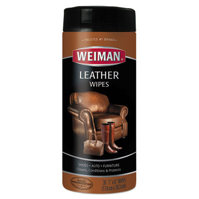 Leather Wipes, 1-Ply, 7 x 8, White, 30/Canister, 4 Canisters