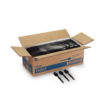 Plastic Cutlery, Heavyweight Spoon, Black, 1,000/Carton