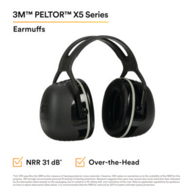 PELTOR X5A Over the Head Earmuffs, Dielectric, 31 dB NRR, Bl