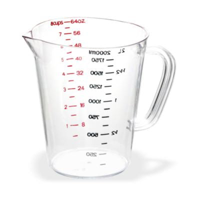 Commercial Measuring Cup, 0.5 gal, Plastic, Clear